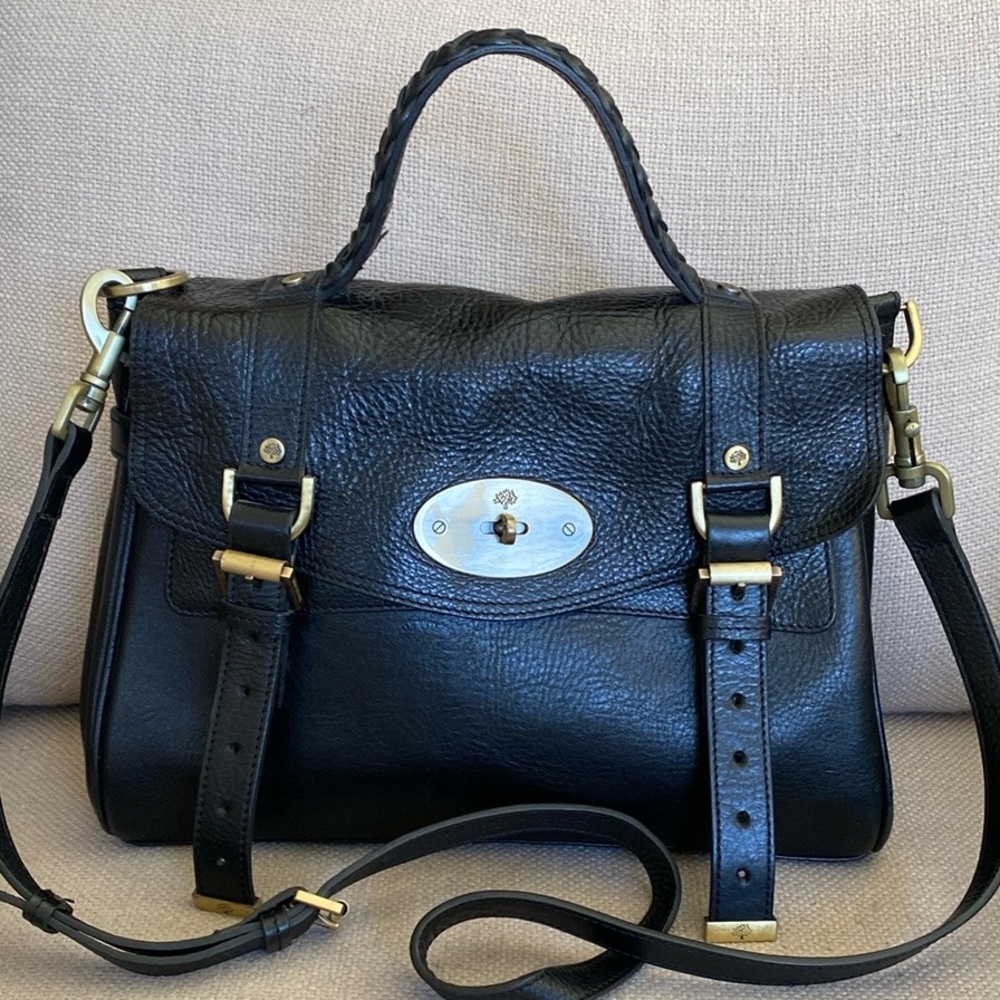 Mulberry Black Leather Satchel with Gold Hardware